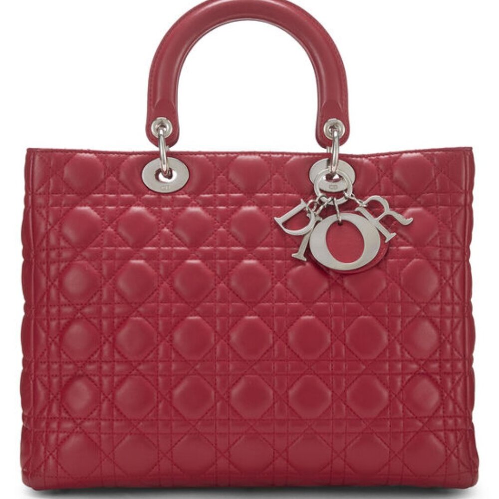 Christian Dior Medium Red Lambskin Cannage Shoulder Handbag